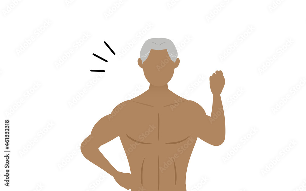 Fototapeta premium 小さくガッツポーズをとるボディビルダーのシニア男性