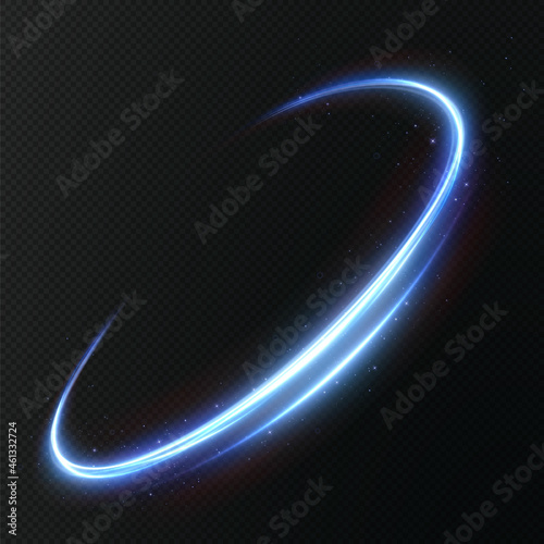 Light blue Twirl. Curve light effect of blue line. Luminous blue circle. Light gold pedistal, podium, platform, table. Vector PNG. Vector illustration