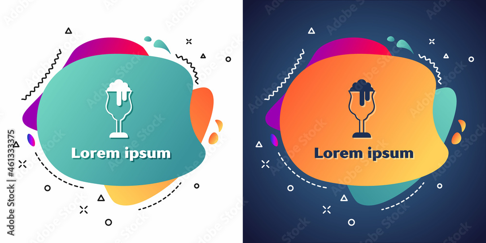 White Glass of beer icon isolated on white and blue background. Abstract banner with liquid shapes. Vector