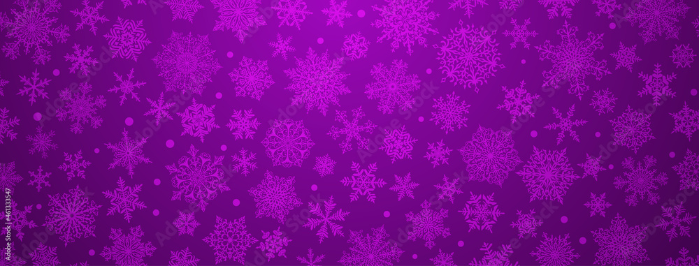 Christmas background of big and small complex snowflakes in purple colors Christmas background of big and small complex snowflakes in purple colors