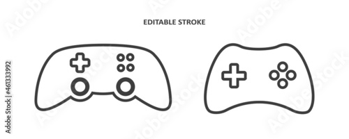 Joystick video game controller vector icon. Play console or joypad in outline style. Gamepad for computer gamer. Editable stroke