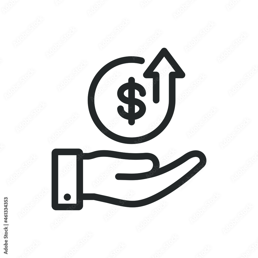 Dollar growth on hand icon design isolated on white background. Vector illustration Dollar growth on hand icon design isolated on white background. Vector illustration
