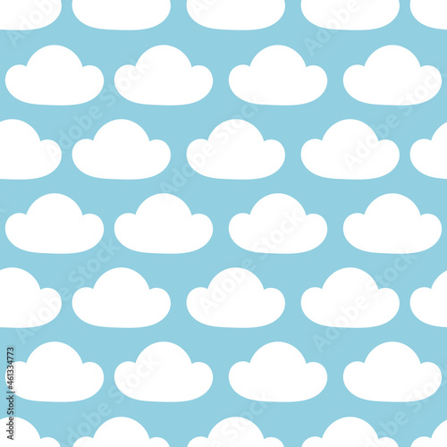 Seamless pattern with white cloud silhouette on blue background. Vector illustration for kids fabric, wallpaper, paper and backdrop.