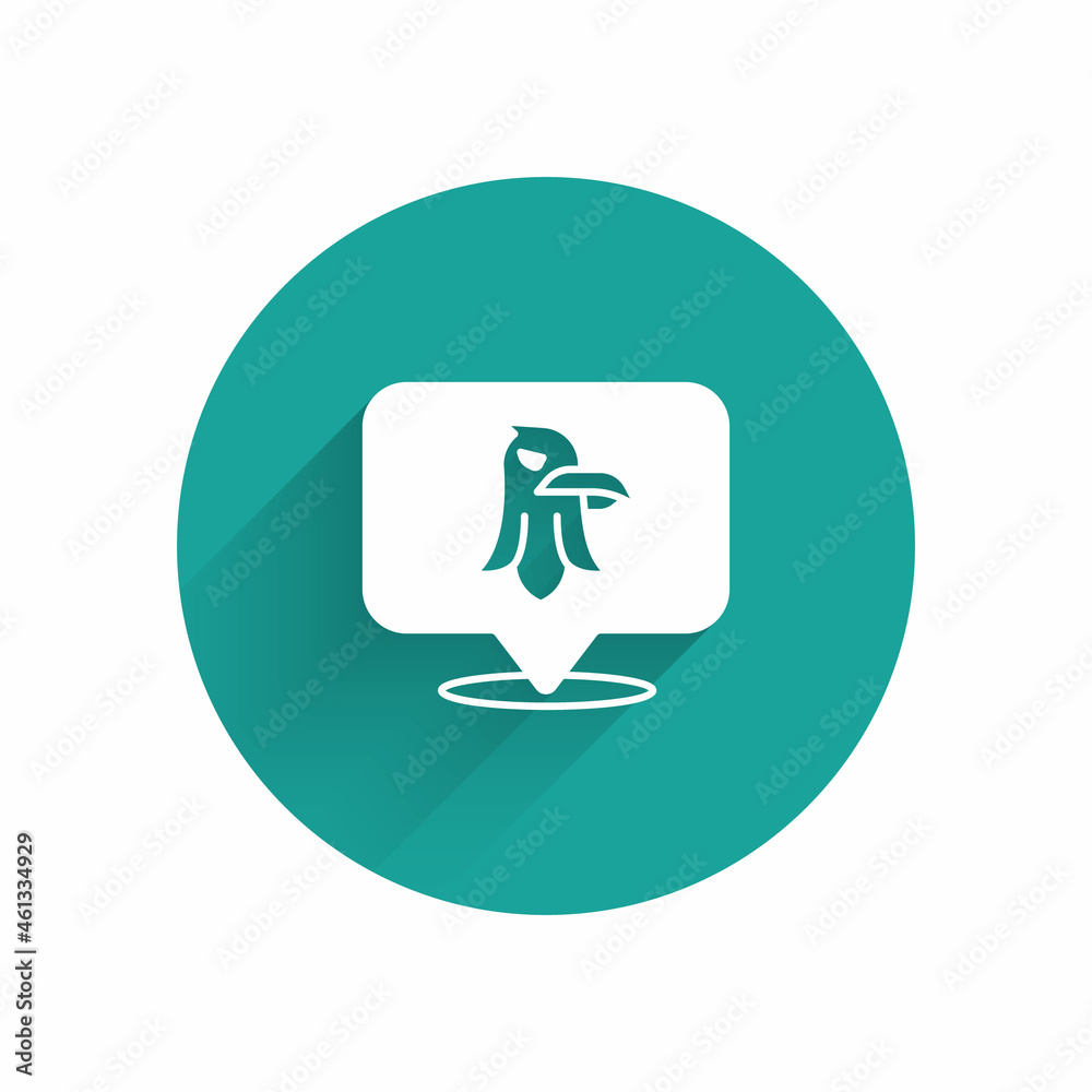 White Eagle icon isolated with long shadow background. American Presidential symbol. Green circle button. Vector White Eagle icon isolated with long shadow background. American Presidential symbol. Green circle button. Vector