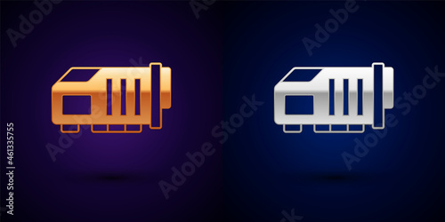Gold and silver Video graphic card icon isolated on black background. Vector