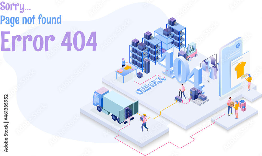 404 isometric page. Not working error lost not found 404 sign problem landing vector design