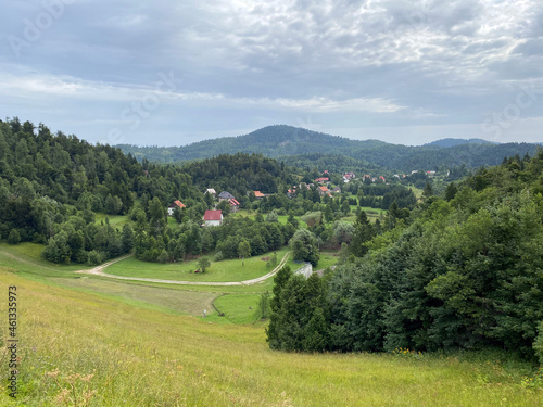 View of the settlement Lokve and the forest area of Gorski kotar - Croatia (Pogled na naselje Lokve i šumsko područje Gorskog kotara - Hrvatska) photo