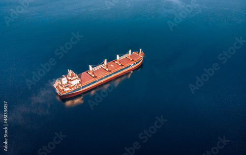 Large cargo ship in the White sea aerial view. photo