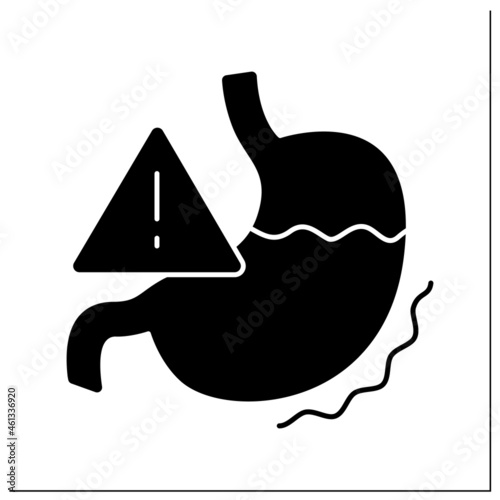 Indigestion glyph icon. Dangerous disease. Diagnostic and treatment. Healthcare. Indigestion, colic. Internal organs disease concept.Filled flat sign. Isolated silhouette vector illustration