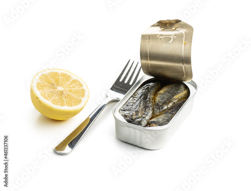 Canned sardines. Sea fish in tin can.