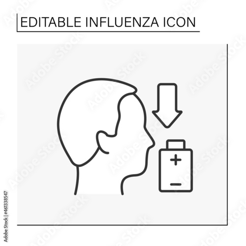 Sick line icon. Low life energy. Post-viral syndrome. Man feel drained of energy and unwell. Influenza concept. Isolated vector illustration. Editable stroke