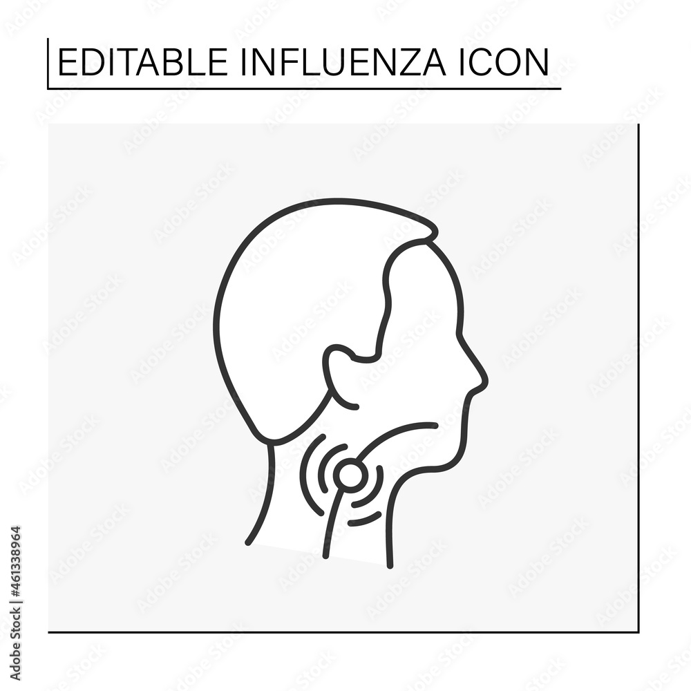 Sore throat line icon.Viral and bacterial infections. Pain, scratchiness or irritation of throat. Influenza concept. Isolated vector illustration. Editable stroke