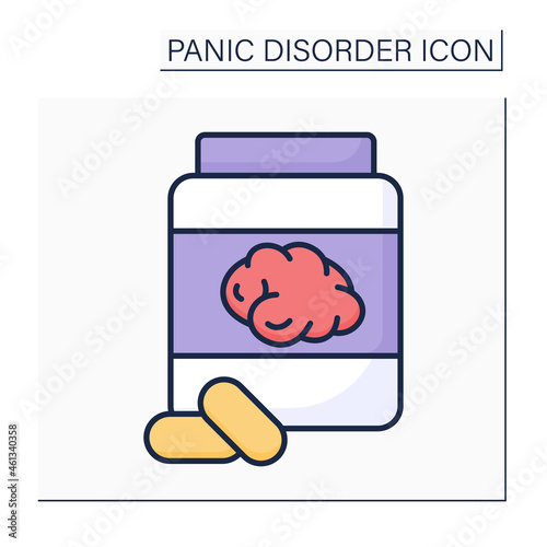 Benzodiazepines color icon.Sedative medication.Slow down the body and brain functions.Panic disorder concept. Isolated vector illustration