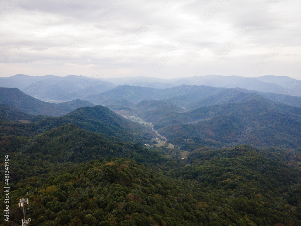 Aerial View of Blue Ridge Mountains in Madison County in Western North Carolina