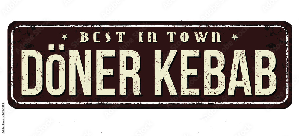 Fototapeta premium Doner kebab vintage rusty metal sign on a white background, vector illustration