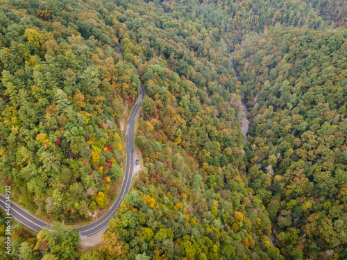 Aerial View of Winding Road in the Pisgah National Forest in North Carolina in the Fall © Eifel Kreutz