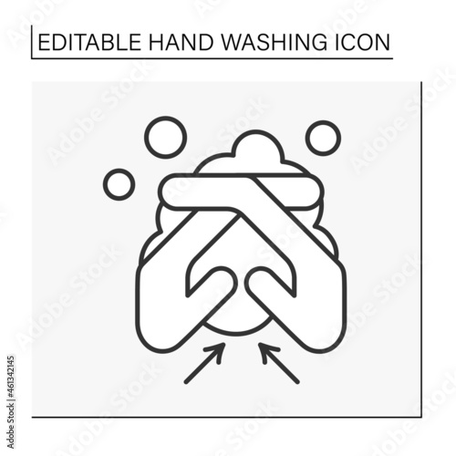 Regulations line icon. Rules of correct hand washing.Washing between fingers. Hygiena concept. Isolated vector illustration. Editable stroke photo