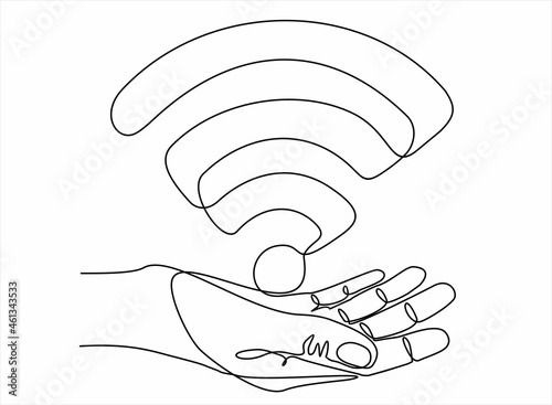 Hand holding Wi-Fi. Continuous line