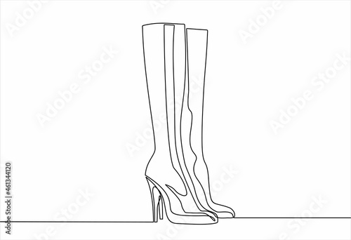 continuous line drawing women boots with heels. Line art.