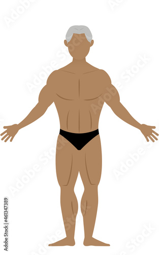 両手を広げるボディビルダーのシニア男性