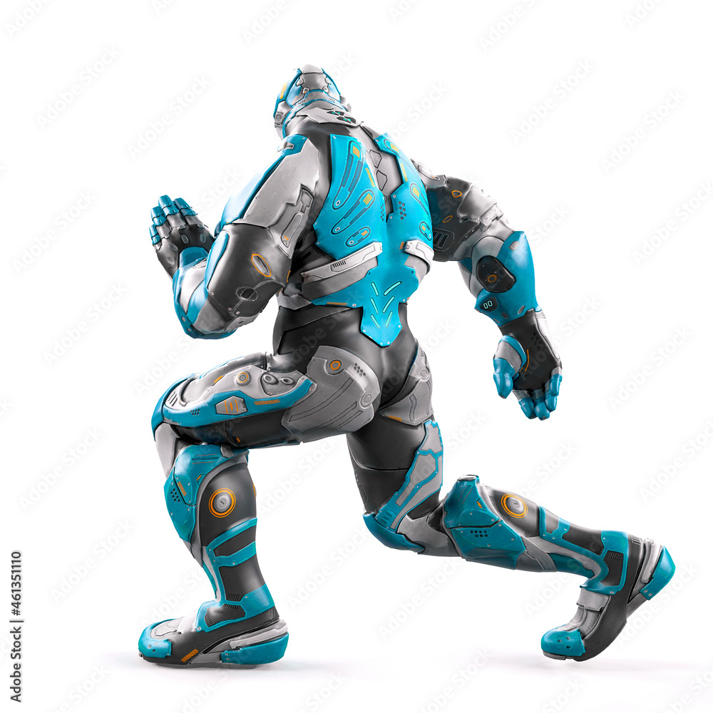 future soldier is dancing on white background rear view