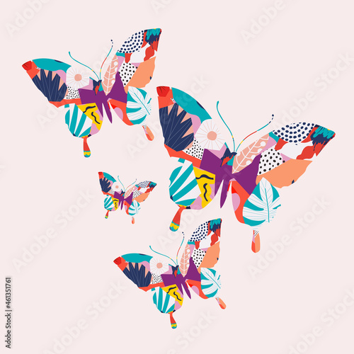 Colorful butterflies vector illustration background. Nature inspired, flying insect, moth poster
