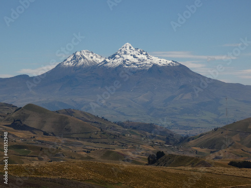 Scenic landscape with peaks of volcanic mountains, Illinizas, Ecuador. 