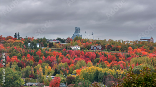 Old mining city Hancock view with colorful autumn foliage in Michigan upper peninsula