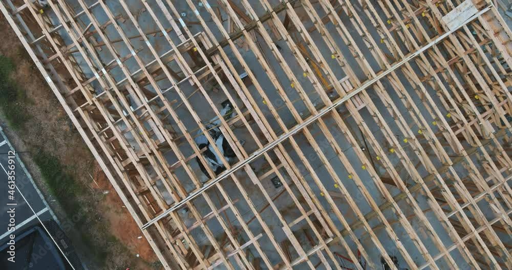 Housing development view construction new residential home framing Housing development view construction new residential home framing