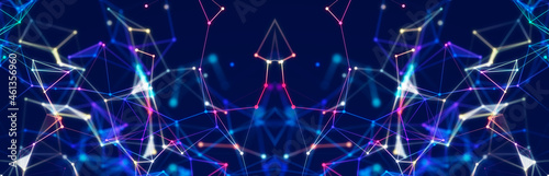 Musical wave. Beautiful illustration with connected dots and lines. Digital network background. 3D