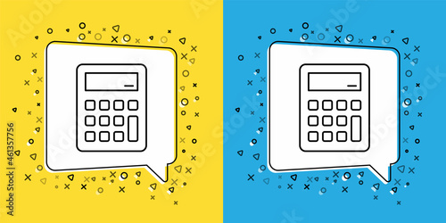 Set line Calculator icon isolated on yellow and blue background. Accounting symbol. Business calculations mathematics education and finance. Vector