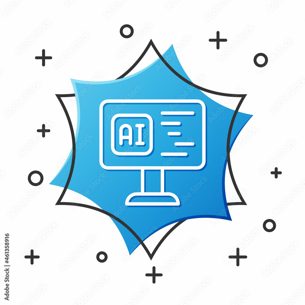 Fototapeta premium White line Software, web developer programming code icon isolated on white background. Javascript computer script random parts of program code. Blue hexagon button. Vector