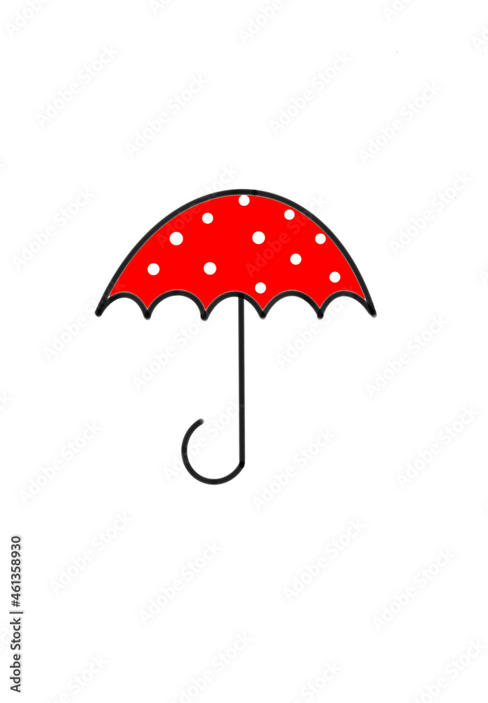 Red umbrella with white circles on a white isolated background Red umbrella with white circles on a white isolated background