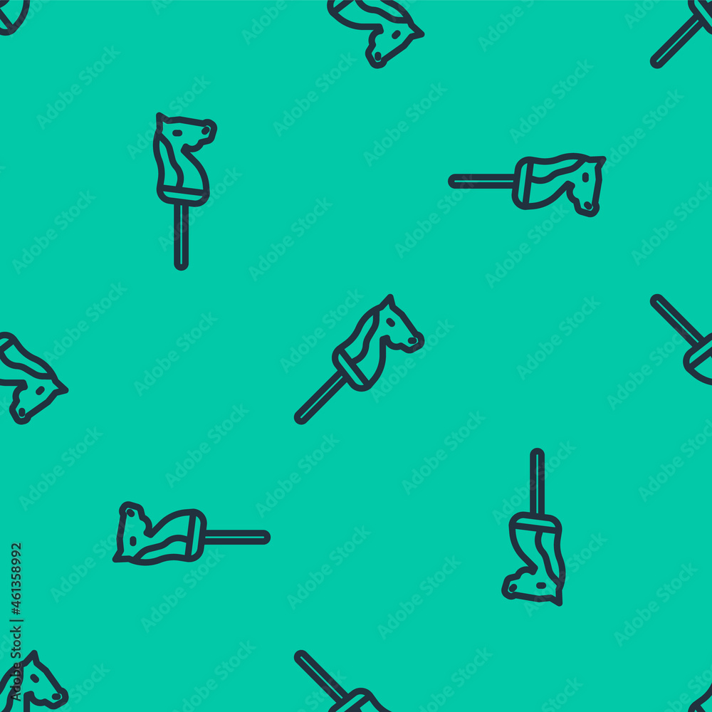 Blue line Toy horse icon isolated seamless pattern on green background. Vector Blue line Toy horse icon isolated seamless pattern on green background. Vector