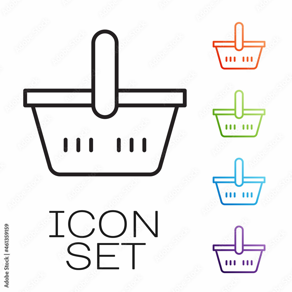 Black line Shopping basket icon isolated on white background. Online buying concept. Delivery service sign. Shopping cart symbol. Set icons colorful. Vector Black line Shopping basket icon isolated on white background. Online buying concept. Delivery service sign. Shopping cart symbol. Set icons colorful. Vector
