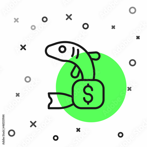 Black line Price tag for fish icon isolated on white background. Vector