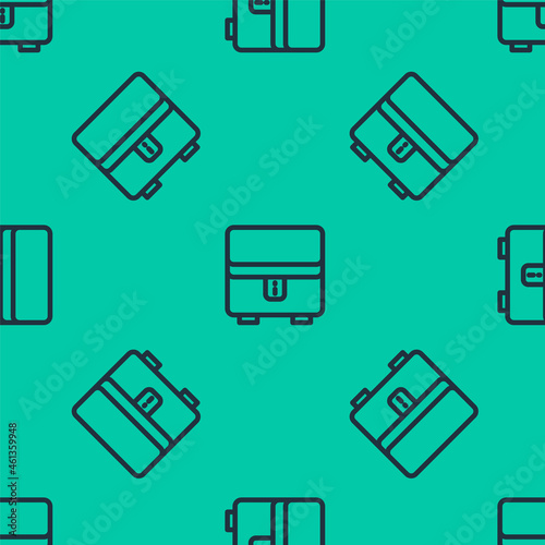 Blue line Jewelry box icon isolated seamless pattern on green background. Casket with jewelry. Vector © Oksana