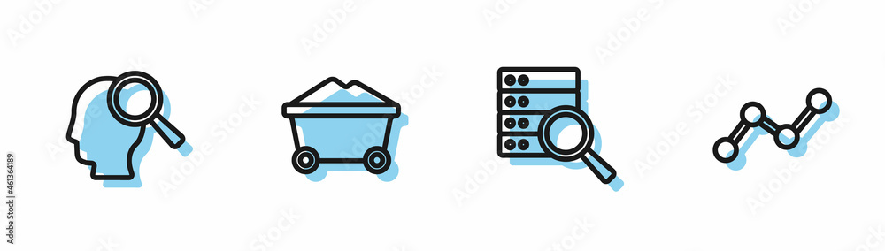Set line Server, Search people, Coal mine trolley and Graph chart infographic icon. Vector Set line Server, Search people, Coal mine trolley and Graph chart infographic icon. Vector