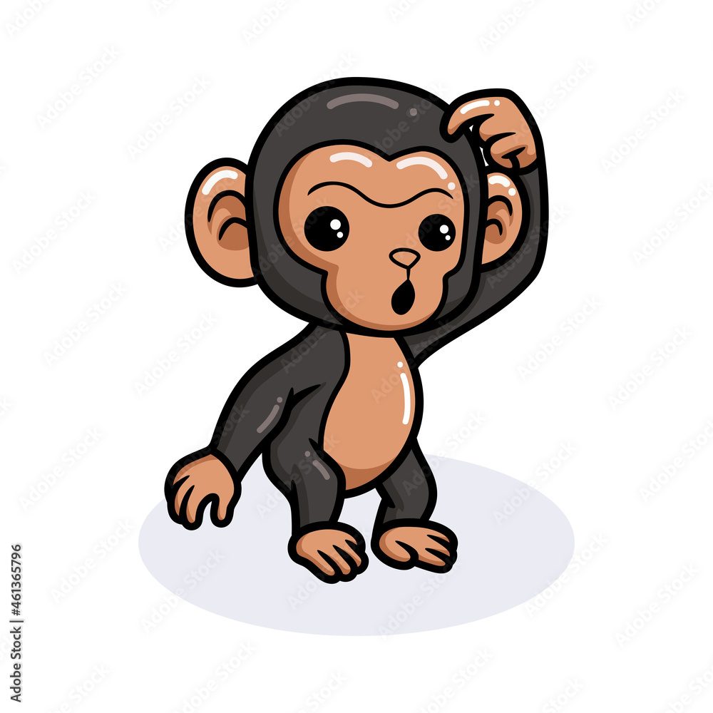 Obraz premium Cute baby chimpanzee cartoon thinking
