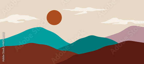 Abstract landscape collage. Nature wall decor contemporary art prints, mid century mountain posters. Vector illustration © ribelco