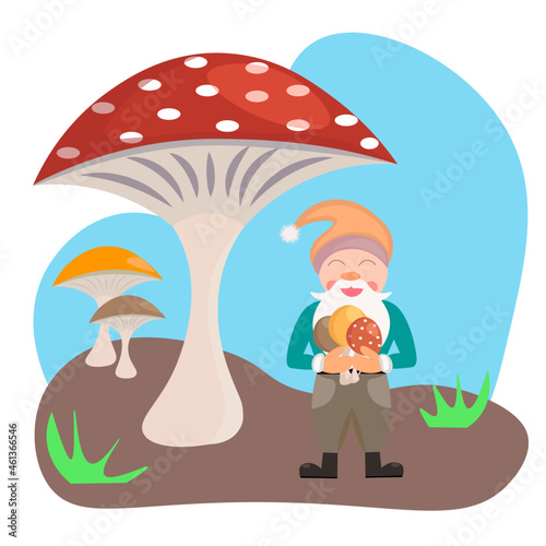 Little gnomes with mushrooms vector illustration