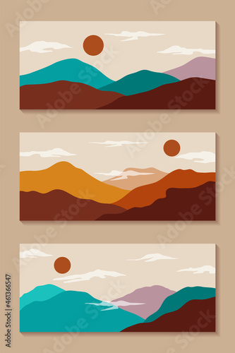 Abstract landscape collage. Nature wall decor contemporary art prints, mid century mountain posters. Vector illustration © ribelco