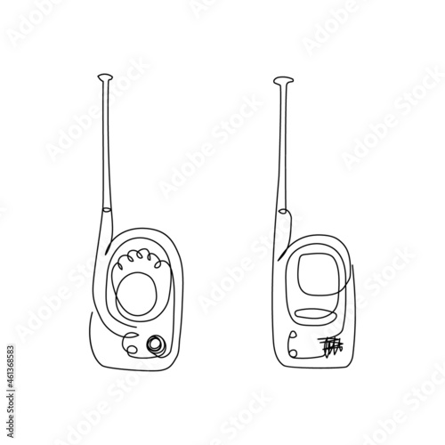 Baby monitor kit continuous line drawing. One line art of home appliance, walkie-talkie, communication, babysitting, children s equipment.
