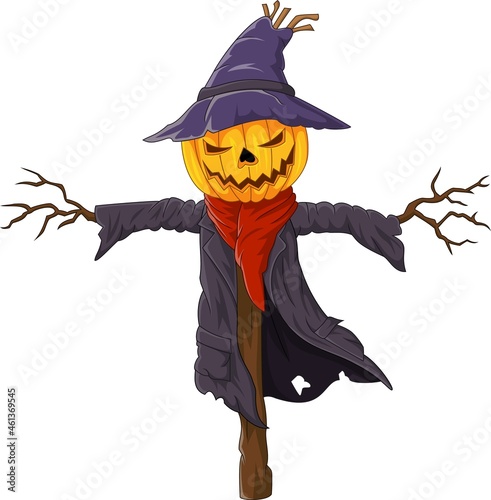 Cartoon scary halloween pumpkin scarecrow