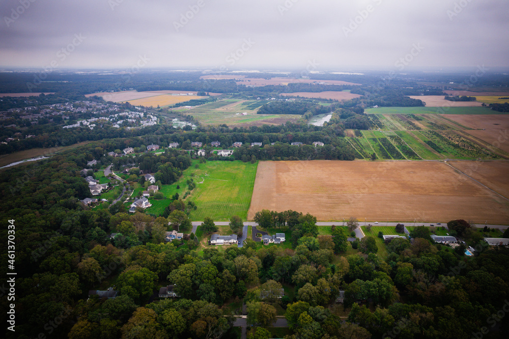 Naklejka premium Aerial Drone of Plainsboro Farmland in the Autumn