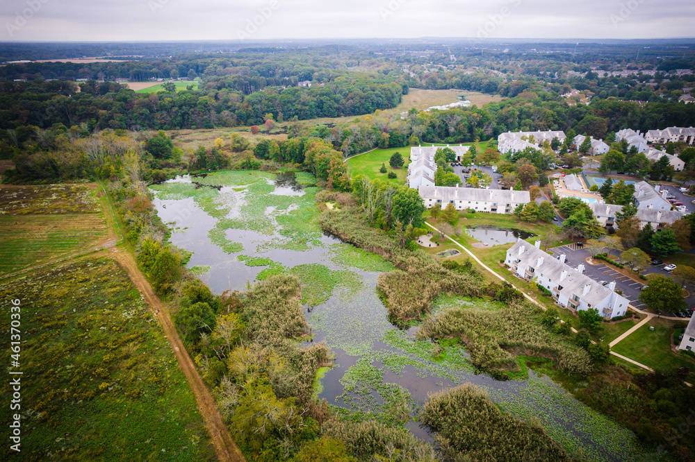 Aerial Drone of Plainsboro Farmland in the Autumn