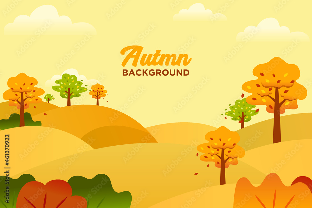 autumn landscape illustration in trendy flat simple style vector