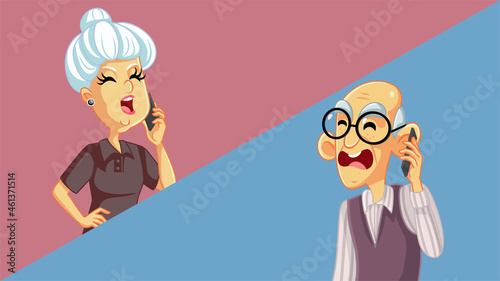 Elderly Couple Fighting Over the Phone Vector Illustration