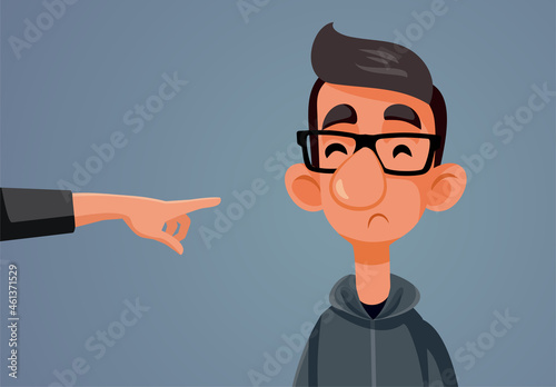 Finger Pointing Blaming Young Man Vector Illustration
