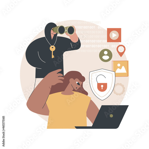 Doxing abstract concept vector illustration. Gathering online information, doxing attack, hacking private data, social engineering, publishing identity info, hacking practice abstract metaphor.